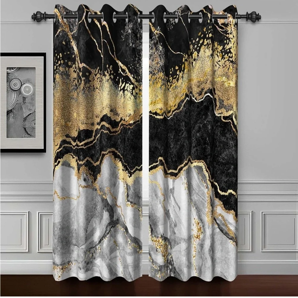 Baocicco Black Gold Marble Window Curtains for Bedroom  2 Panels 42x96 Inch